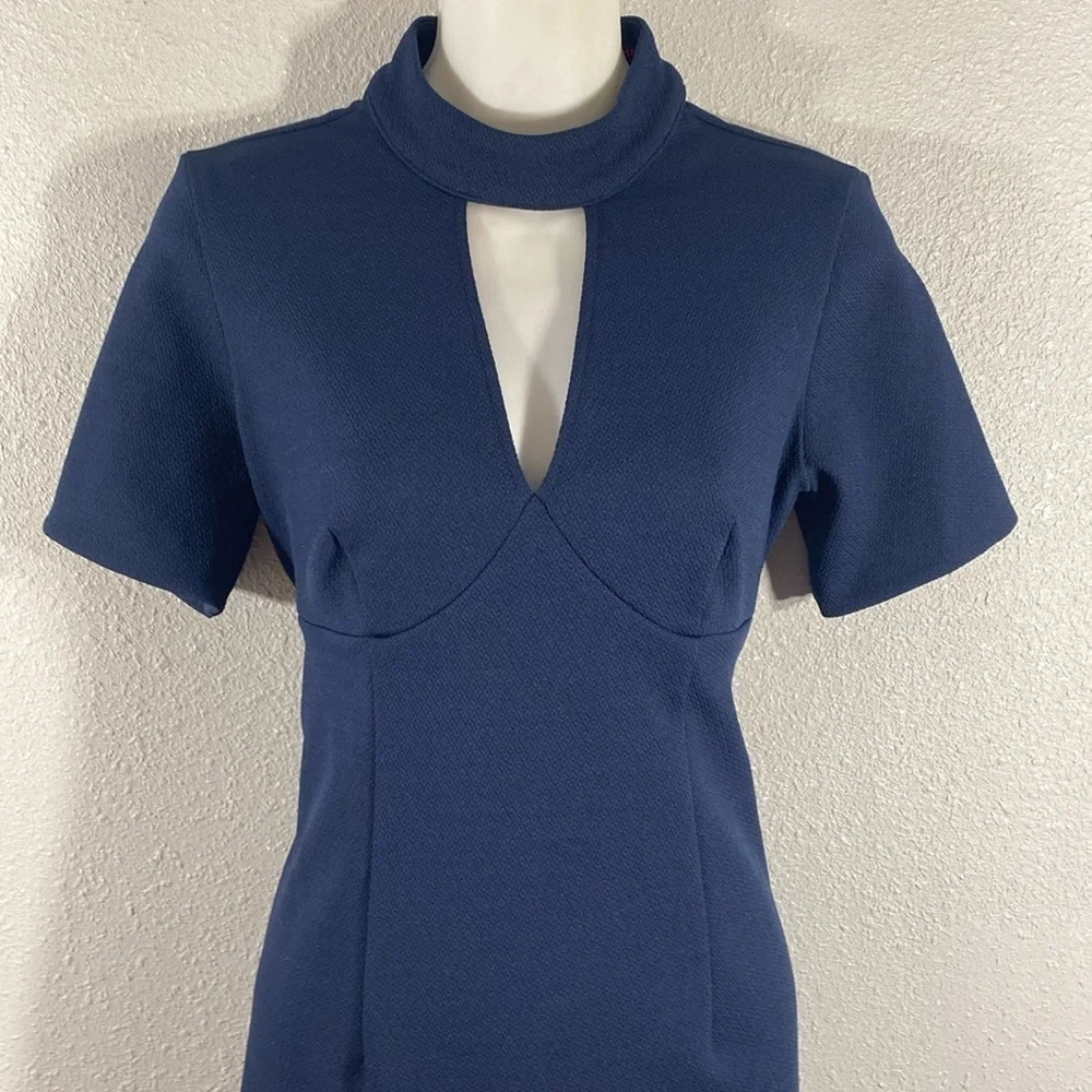 Trina Turk Camari Navy Blue Diamond Textured Choker Dress 2